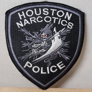 Houston Narcotics Police Black Iron On Patch w/ Grim Reaper - NEW